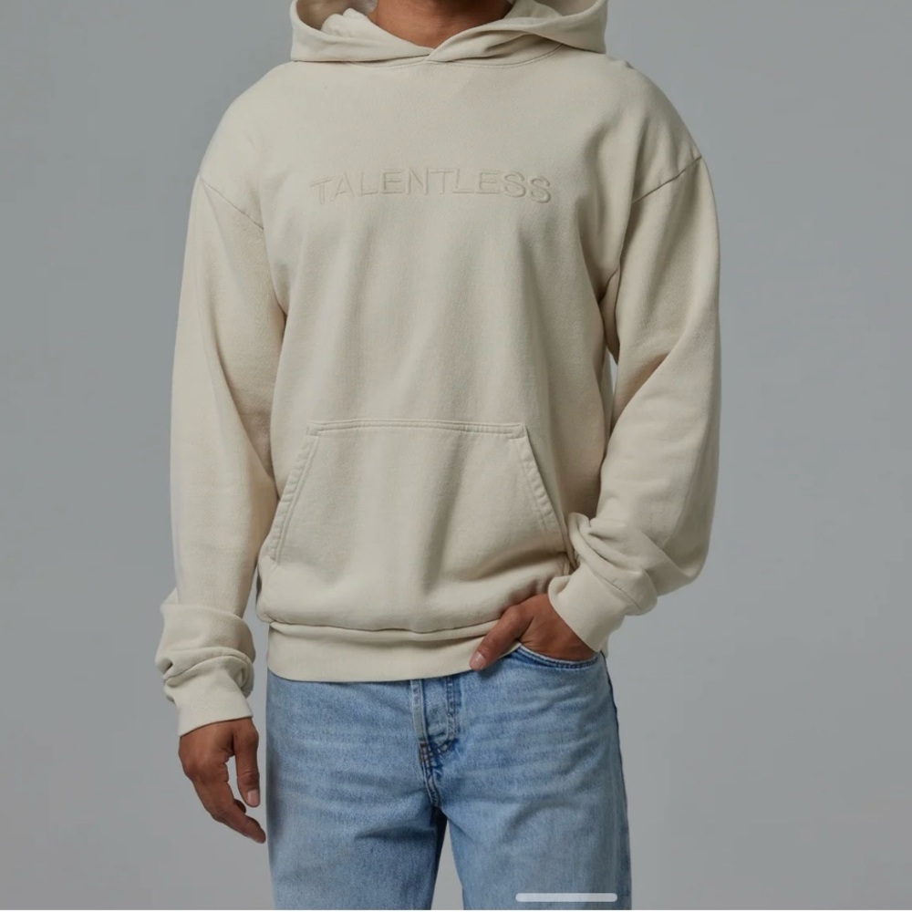 TALENTLESS MENS HOODIE - CIRCLE LOGO EMBROIDERED - Bone - Size M